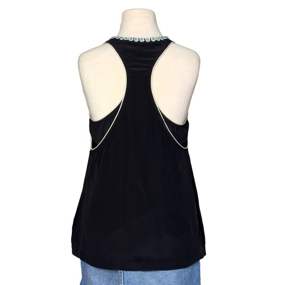 BCBG Maxazria Black Embellished Beaded V-Neck Racerback Chiffon Tank Pocket Sz M - Picture 5 of 11